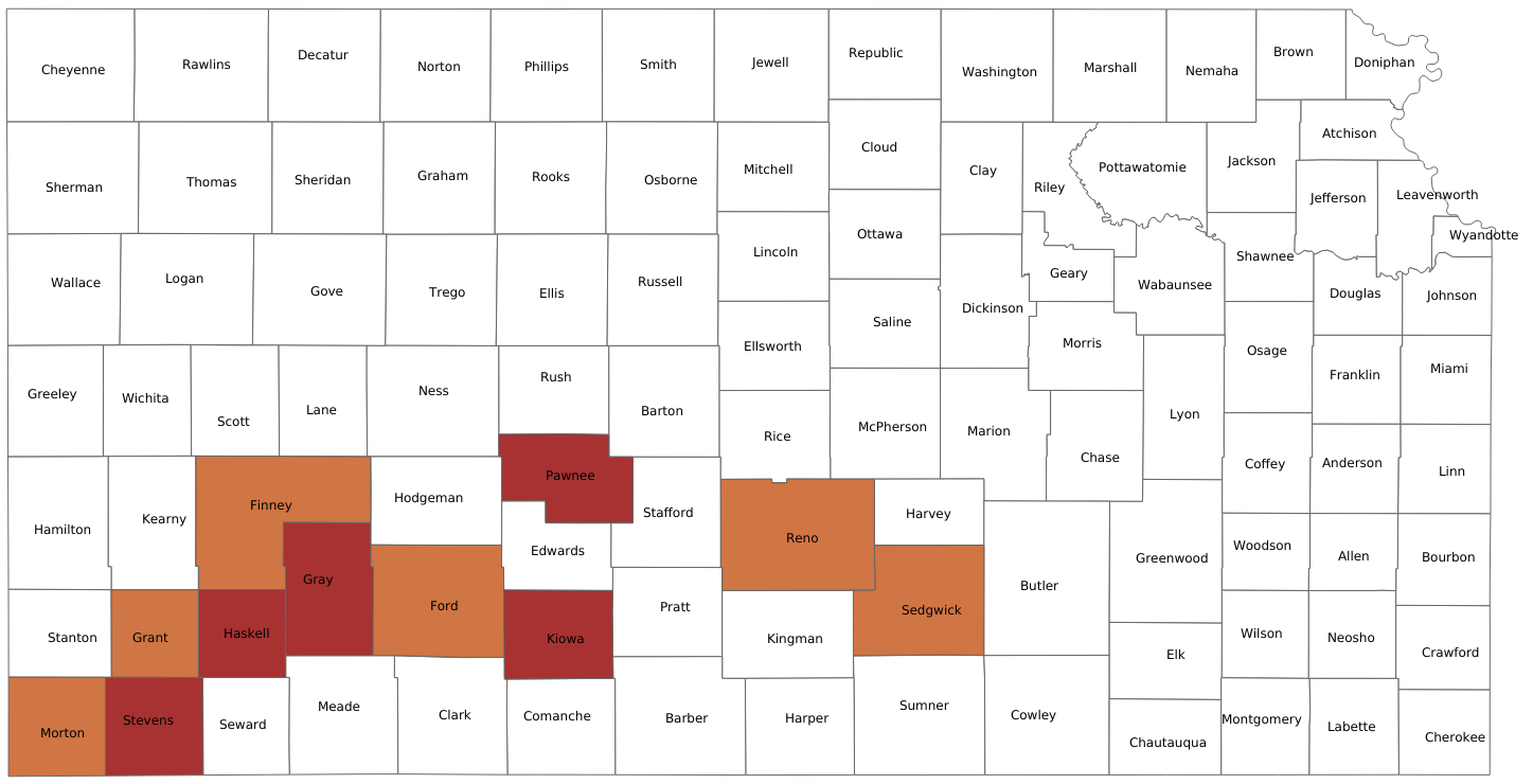 Kansas Measles Outbreaks by County Map